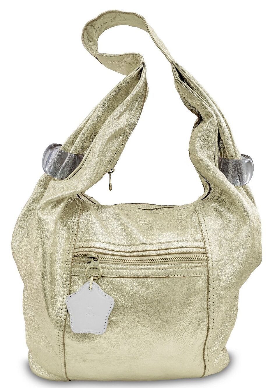 See By Chloe Gold Metallic Leather Hobo Shoulder Bag Large Rocker Glam Y2K